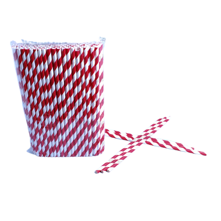 CAÑA DE PAPEL RECTA RAYADA ROJA 200X6