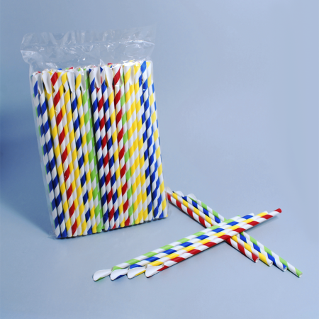 CAÑA DE PAPEL CON CUCHARA DE COLORES SURTIDOS 200X6