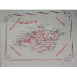 MANTEL DE PAPEL 30X40 MAPA MALLORCA, COLORES AZUL/ROJO