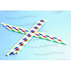 CAÑA DE PAPEL RECTA RAYADA COLORES SURTIDOS 200X6